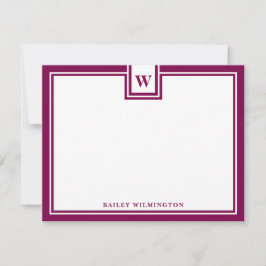 Tarjeta Pequeña Contemporary Monogram Wine Red Border Stationery