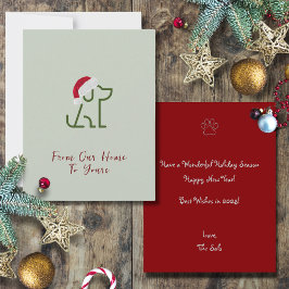 Tarjeta Pequeña Contorno de perro verde con vacaciones de Santa Ha