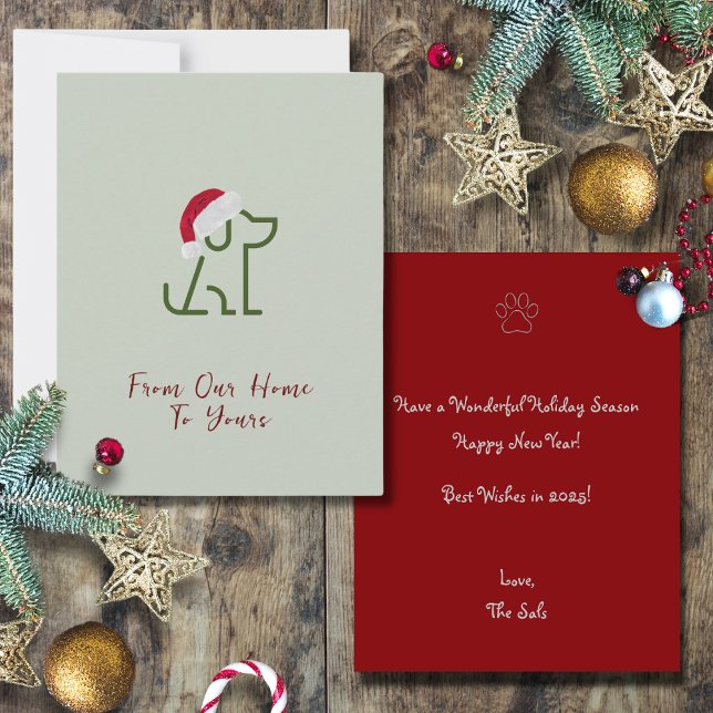 Tarjeta Pequeña Contorno de perro verde con vacaciones de Santa Ha (From Our Home to Yours. Featuring a green dog outline wearing a Santa Hat! Very Festiv, Customizable)