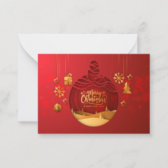 Tarjeta Pequeña Copo de nieve dorado y árbol de Navidad (Anverso)
