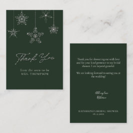 Tarjeta Pequeña Copos de Nieve Brillan Verde Agradecimiento Nupcia