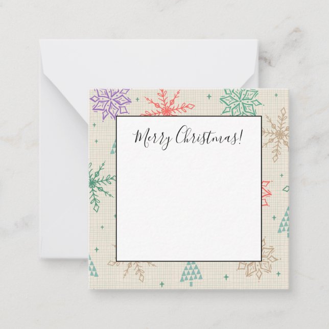 Tarjeta Pequeña Copos de nieve dibujados a mano Árboles de Navidad (Anverso)