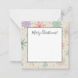 Tarjeta Pequeña Copos de nieve dibujados a mano Árboles de Navidad