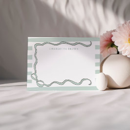 Tarjeta Pequeña Coquette Bow & Mint Green Stripes Personalizado