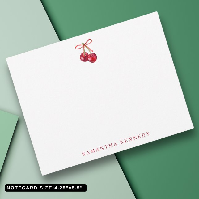 Tarjeta Pequeña Coquette Bow Y Cherries Personalizadas (Watercolor Coquette Bow And Cherries Personalized Note Card
)