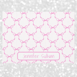Tarjeta Pequeña Coquette Pink Bows Striped Elegant Personalized