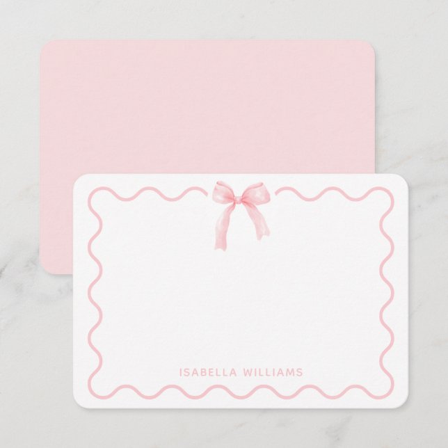 Tarjeta Pequeña Coquette Pink Watercolor Bow Personalized Note (Anverso / Reverso)