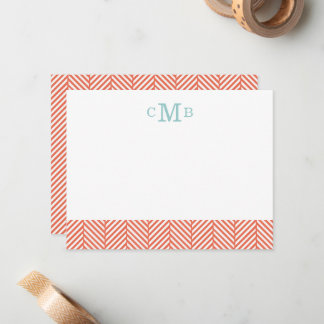 Tarjeta Pequeña Coral Herringbone Personalizado Monograma Estacion