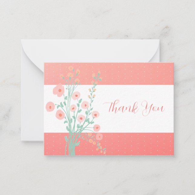 Tarjeta Pequeña Coral Rosa Y Flor Turquesa (Anverso)