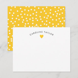 Tarjeta Pequeña Corazón Amarillo Brillante y Lunares Mono Lindo