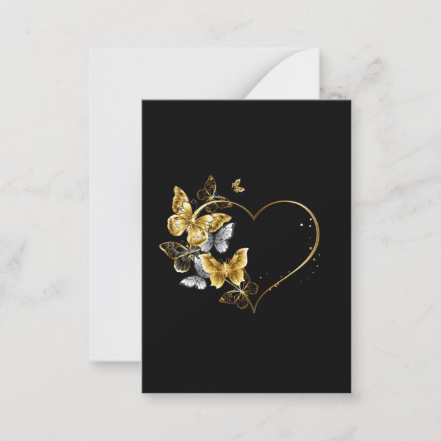 Tarjeta Pequeña Corazón con mariposas doradas (Anverso)