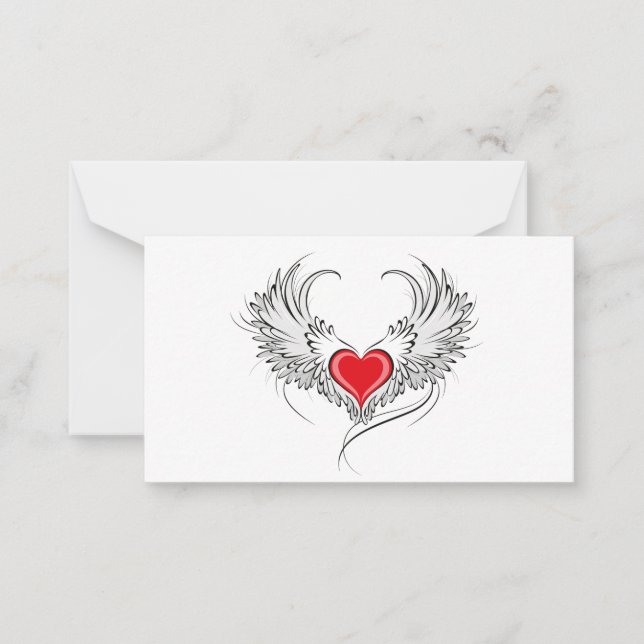 Tarjeta Pequeña Corazón de Ángel Rojo con alas (Anverso)