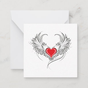 Tarjeta Pequeña Corazón de Ángel Rojo con alas