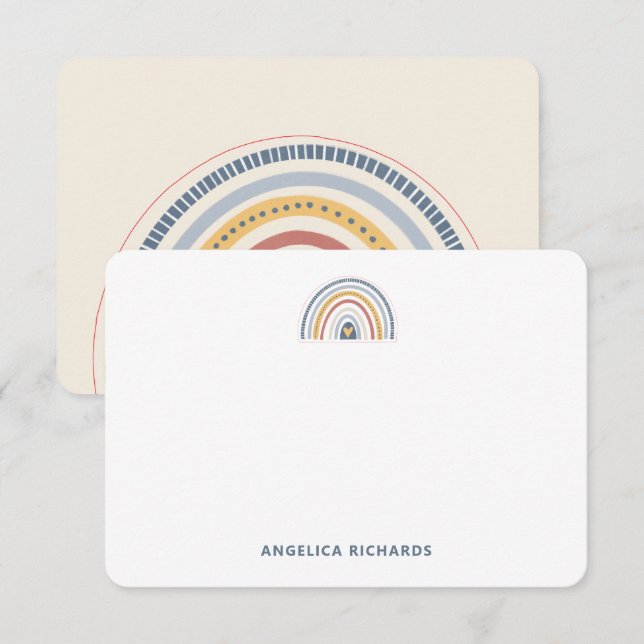 Tarjeta Pequeña Corazón de arcoíris boho neutral suave redondeado (Anverso / Reverso)