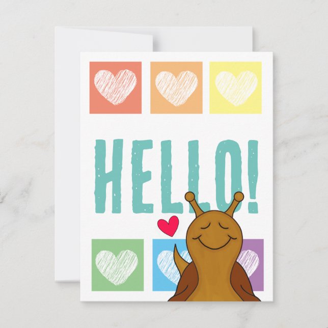 Tarjeta Pequeña Corazón de arcoiris de caracol lindo hola | (Anverso)
