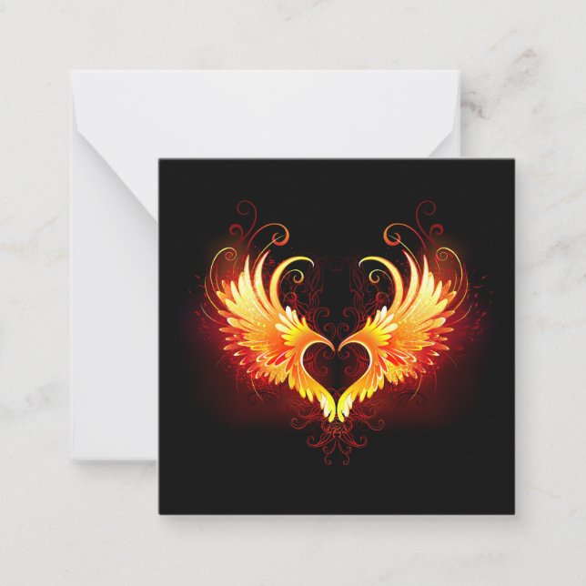 Tarjeta Pequeña Corazón de Fuego Ángel con Alas (Anverso)
