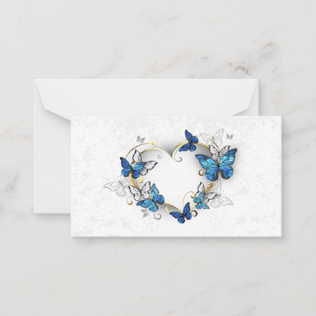 Tarjeta Pequeña Corazón de joyas con mariposas Morfo (Anverso)