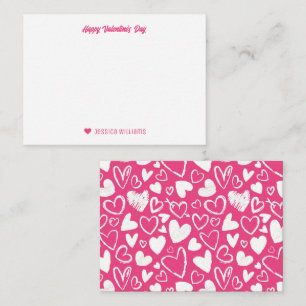 Tarjeta Pequeña Corazón de tiza rosa con patrón de garabato Día de