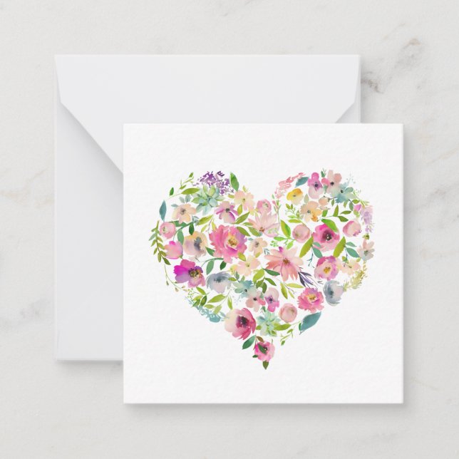 Tarjeta Pequeña Corazón floral rosa acuarela amor mamá Valentine (Anverso)