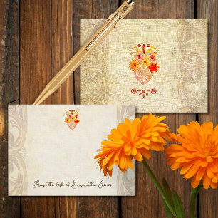 Tarjeta Pequeña Corazón Floral Sagrado Musa Barroca Mexicana