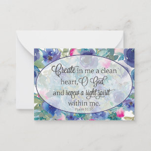 Tarjeta Pequeña Corazón limpio floral azul y rosa