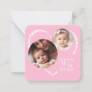 Tarjeta Pequeña Corazón "Mejor Mamá del Mundo" Lindo 3-Fotos, Rosa
