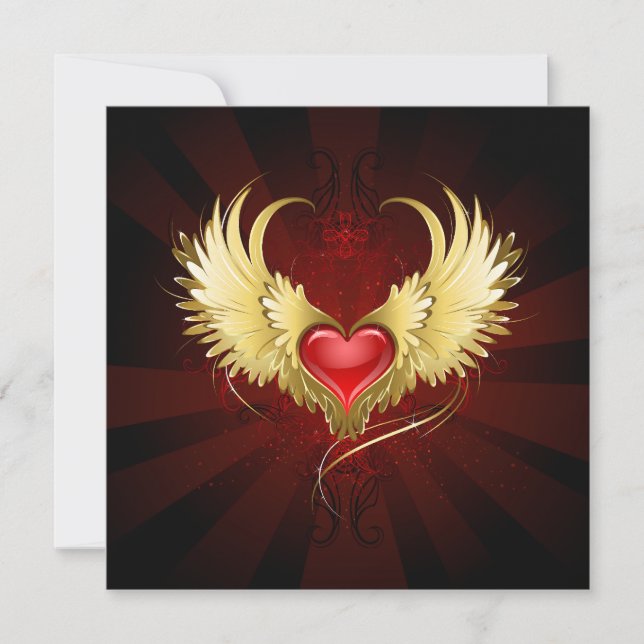 Tarjeta Pequeña Corazón Rojo con Alas Doradas (Anverso)