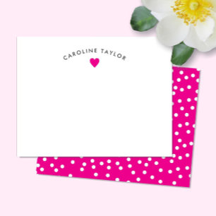 Tarjeta Pequeña Corazón Rosa Brillante y Lunares Monada Femenina