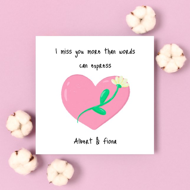 Tarjeta Pequeña Corazón rosa y flor blanca te extrañan (Subido por el creador)