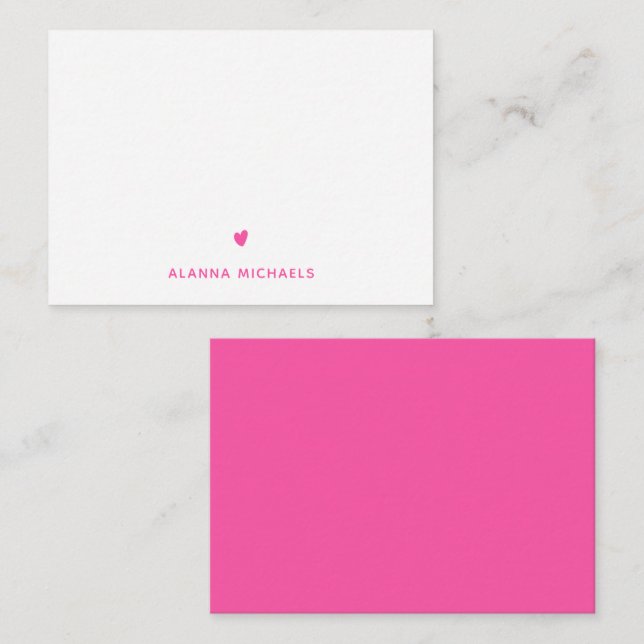 Tarjeta Pequeña Corazón y nombre rosa brillante (Anverso / Reverso)