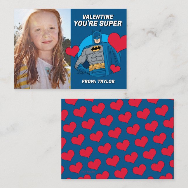 Tarjeta Pequeña Corazones de Batman | Feliz día de San Valentín (Anverso / Reverso)
