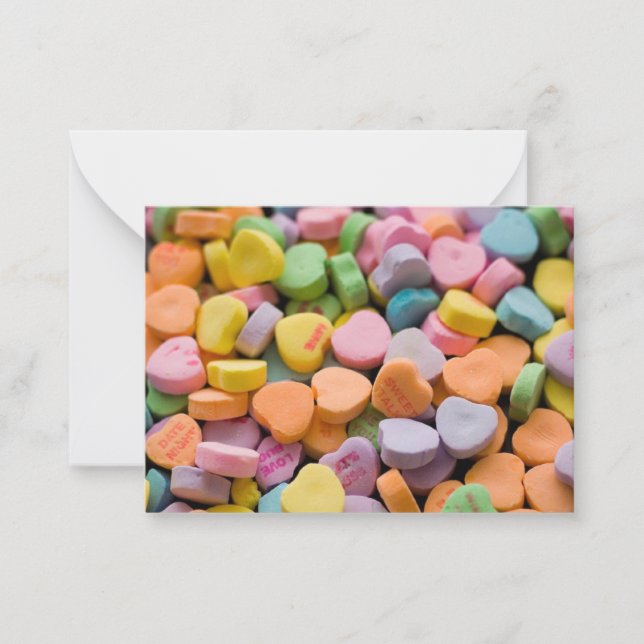 TARJETA PEQUEÑA CORAZONES DE DULCES DE SAN VALENTÍN (Anverso)