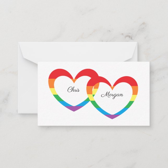 Tarjeta Pequeña "Corazones dobles arcoiris" (Anverso)