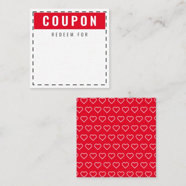 Tarjeta Pequeña Corazones Rojo y Blanco Patrón Cupones Blank Moder (Anverso / Reverso)