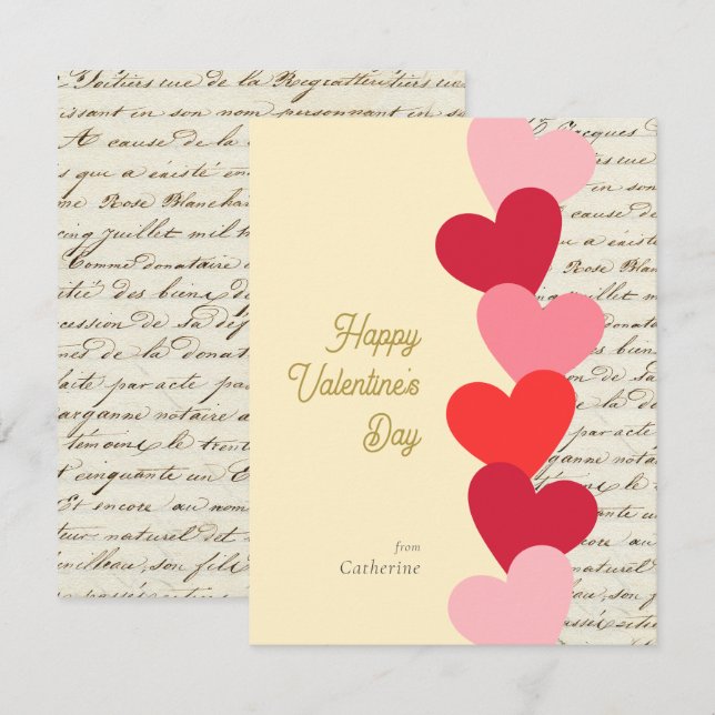 Tarjeta Pequeña Corazones rojos vintage modernos feliz día de San  (Anverso / Reverso)