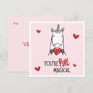 Tarjeta Pequeña Corazones Rosados Rojos Lindos Unicornio Día de Sa