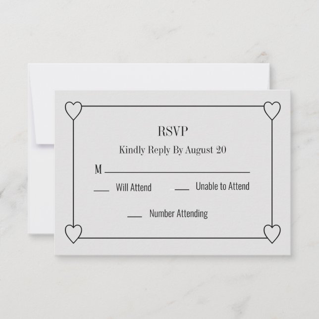 Tarjeta Pequeña Corazones simples y románticos Boda blanca RSVP (Anverso)