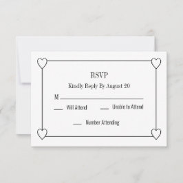 Tarjeta Pequeña Corazones simples y románticos Boda blanca RSVP