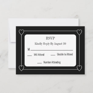 Tarjeta Pequeña Corazones simples y románticos Boda negra RSVP
