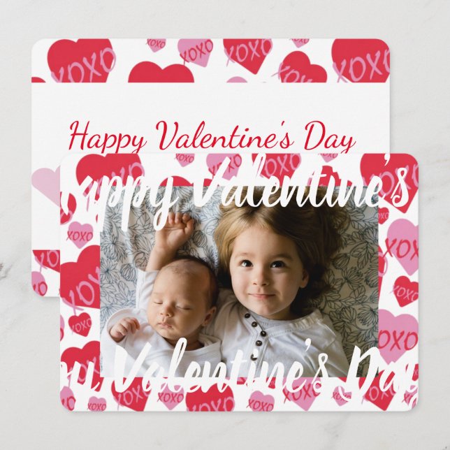 Tarjeta Pequeña Corazones XOXO Rojo Rosa de San Valentín (Anverso / Reverso)