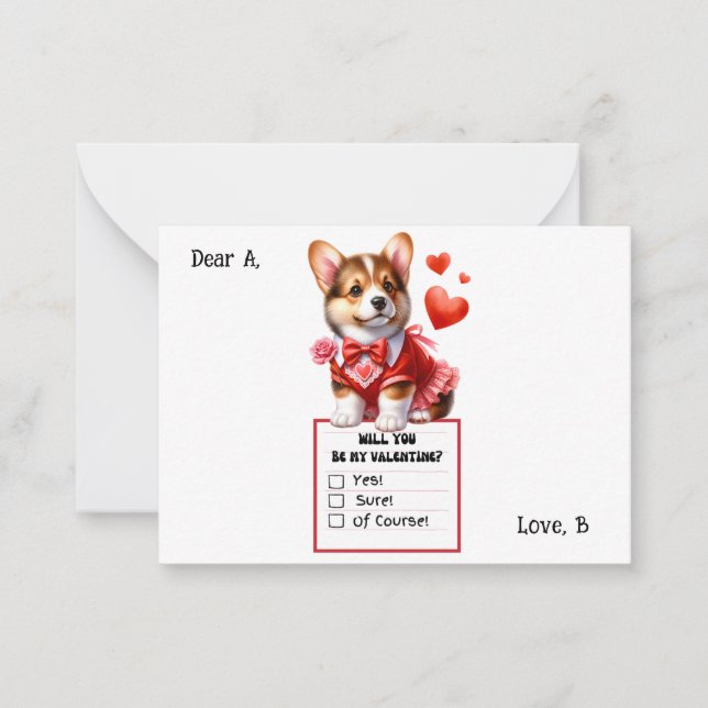 Tarjeta Pequeña Corgi Cachorro Personalizable San Valentín (Anverso)