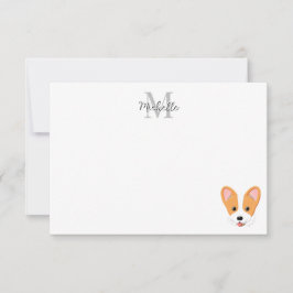 Tarjeta Pequeña Corgi de Dibujos Animados Monograma Personalizado