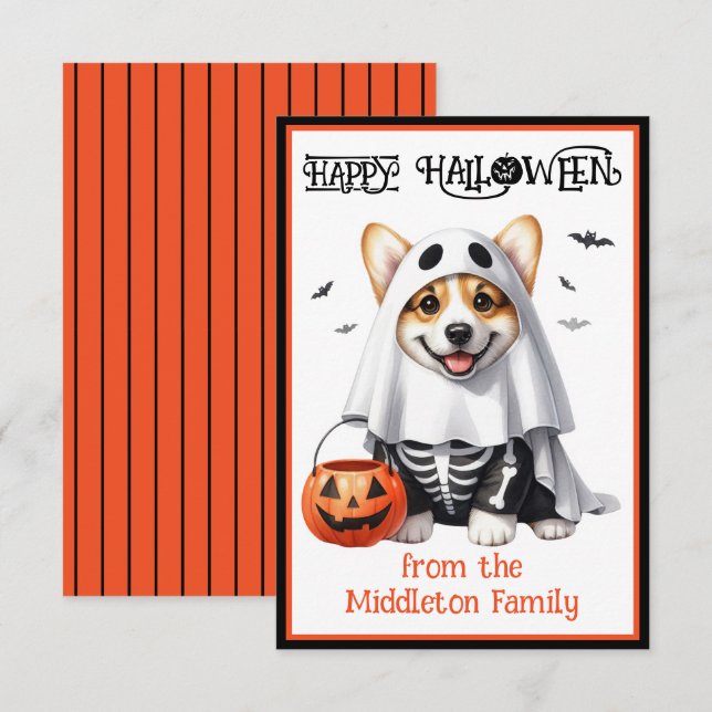 Tarjeta Pequeña Corgi Puppy Dog Happy Halloween (Anverso / Reverso)