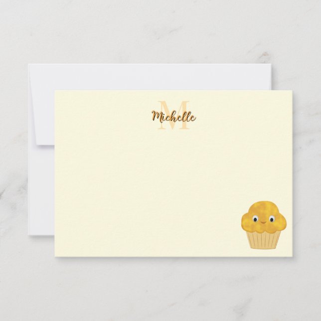 Tarjeta Pequeña  Corn Muffin Cute Drawing Monogram Cream (Anverso)