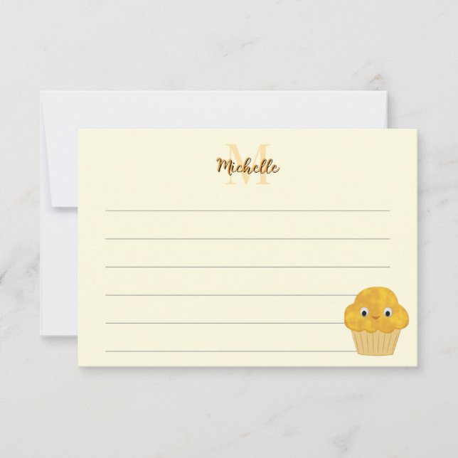 Tarjeta Pequeña  Corn Muffin Cute Drawing Monogram Lined (Anverso)