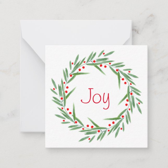 Tarjeta Pequeña Corona de hojas y bayas de acuarela (Anverso)