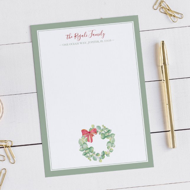 Tarjeta Pequeña Corona de Navidad en acuarela Gracias (blank Christmas note cards features watercolor wreath art by Victoria Grigaliunas)