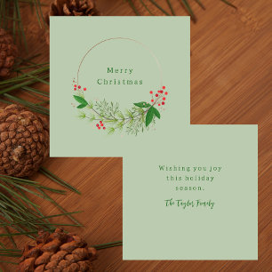 Tarjeta Pequeña Corona de Navidad nórdica de vegetación acuarela r