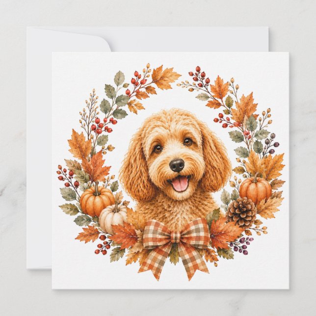 Tarjeta Pequeña Corona de Otoño Cockapoo (Anverso)