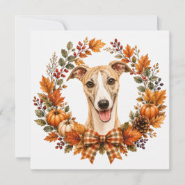 Tarjeta Pequeña Corona de otoño Whippet